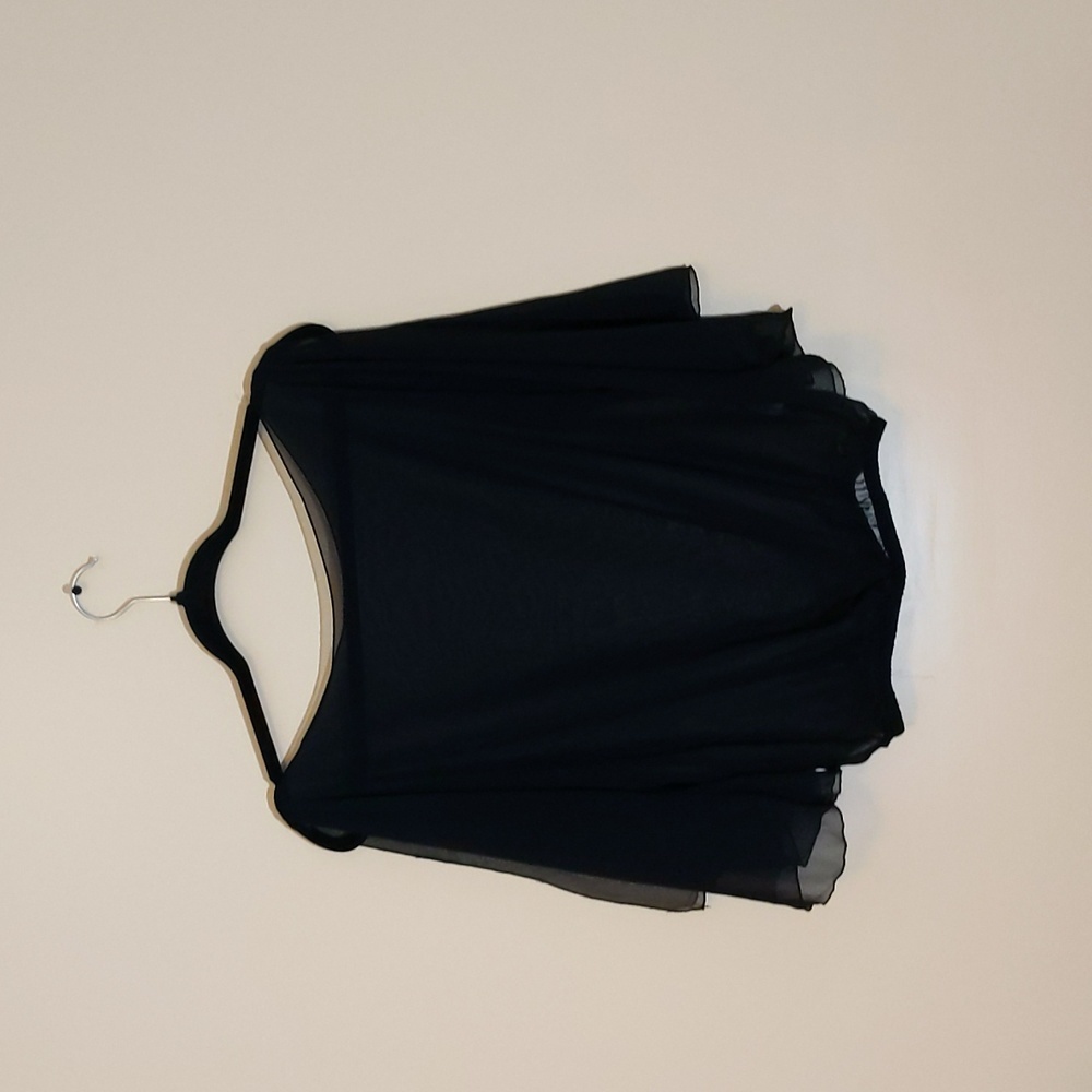 Bedo| Vintage Black Sheer Slit Bat Wing Blouse with Elastic Waist - Picture 3 of 9